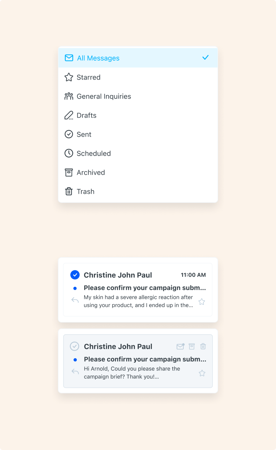 Later message folders and navigation states