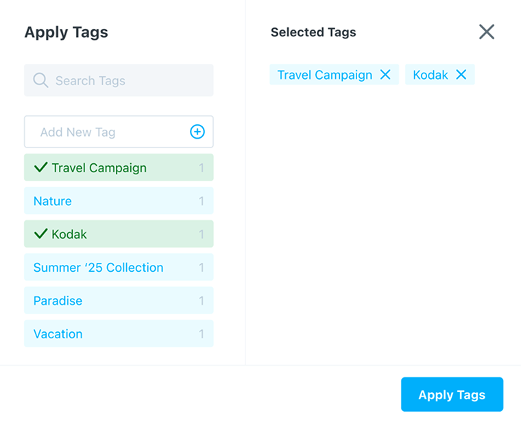 Apply Tags interface within the Later messaging experience