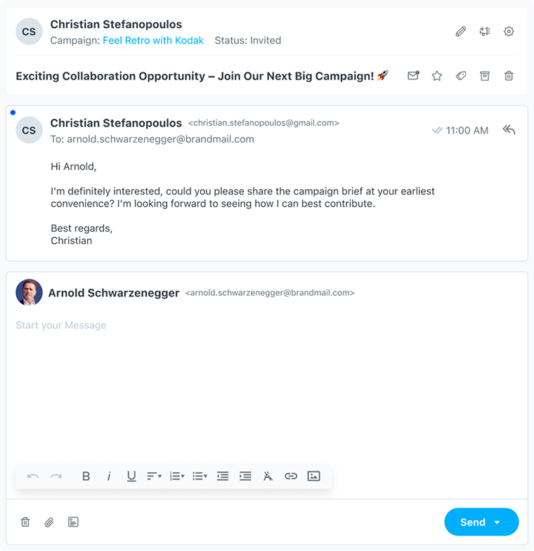 Close-up of a Later conversation and inline message composer