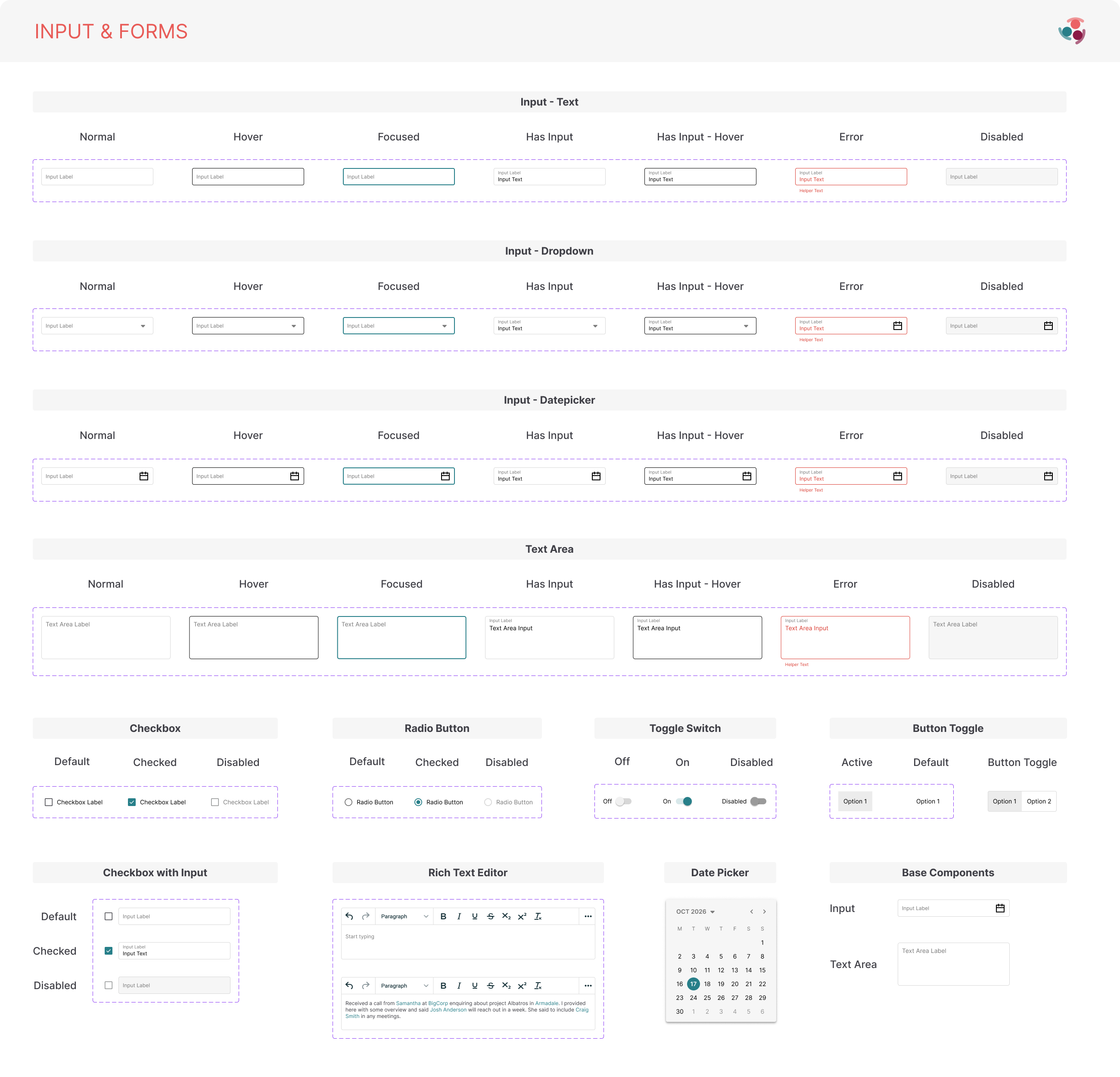 Simply Stakeholders input and form specifications across interactive states and control types