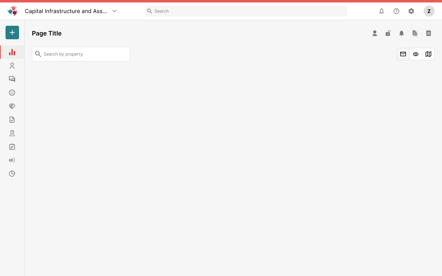 Simply Stakeholders page shell with global navigation, search, page title, actions, and view switcher
