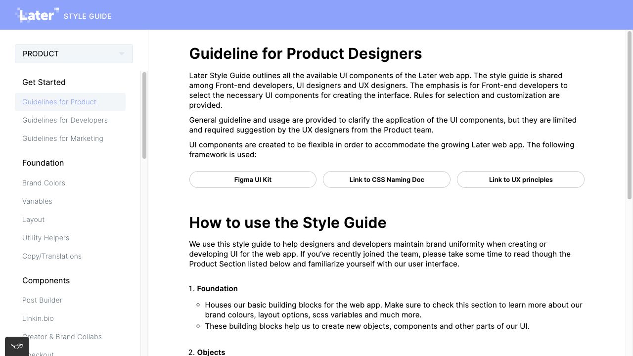 Later product system documentation introducing shared guidance for product designers