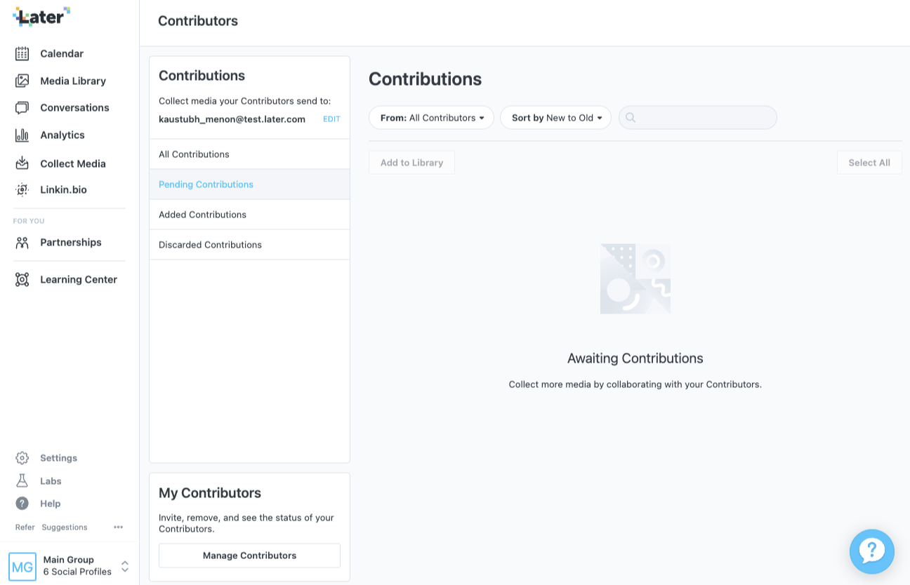 Later contributor workflow showing approval states, filters, and an empty state